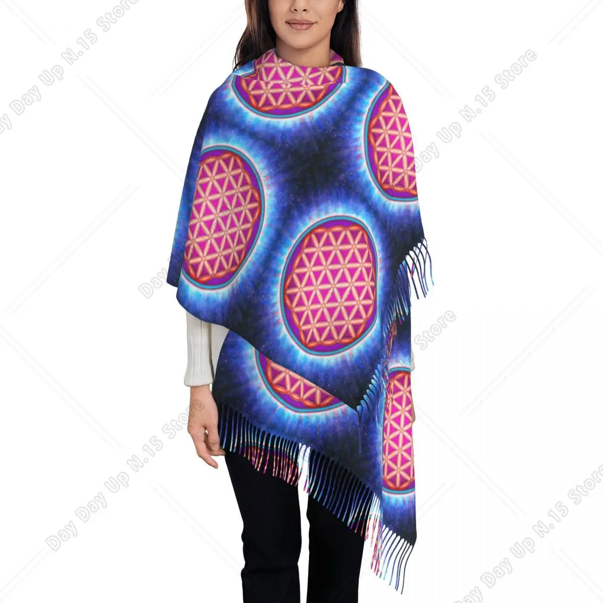 Customized Print Flower Of Life Energy Scarf Men Women Winter Warm Scarves Sacred Geometry Mandala Shawls Wraps