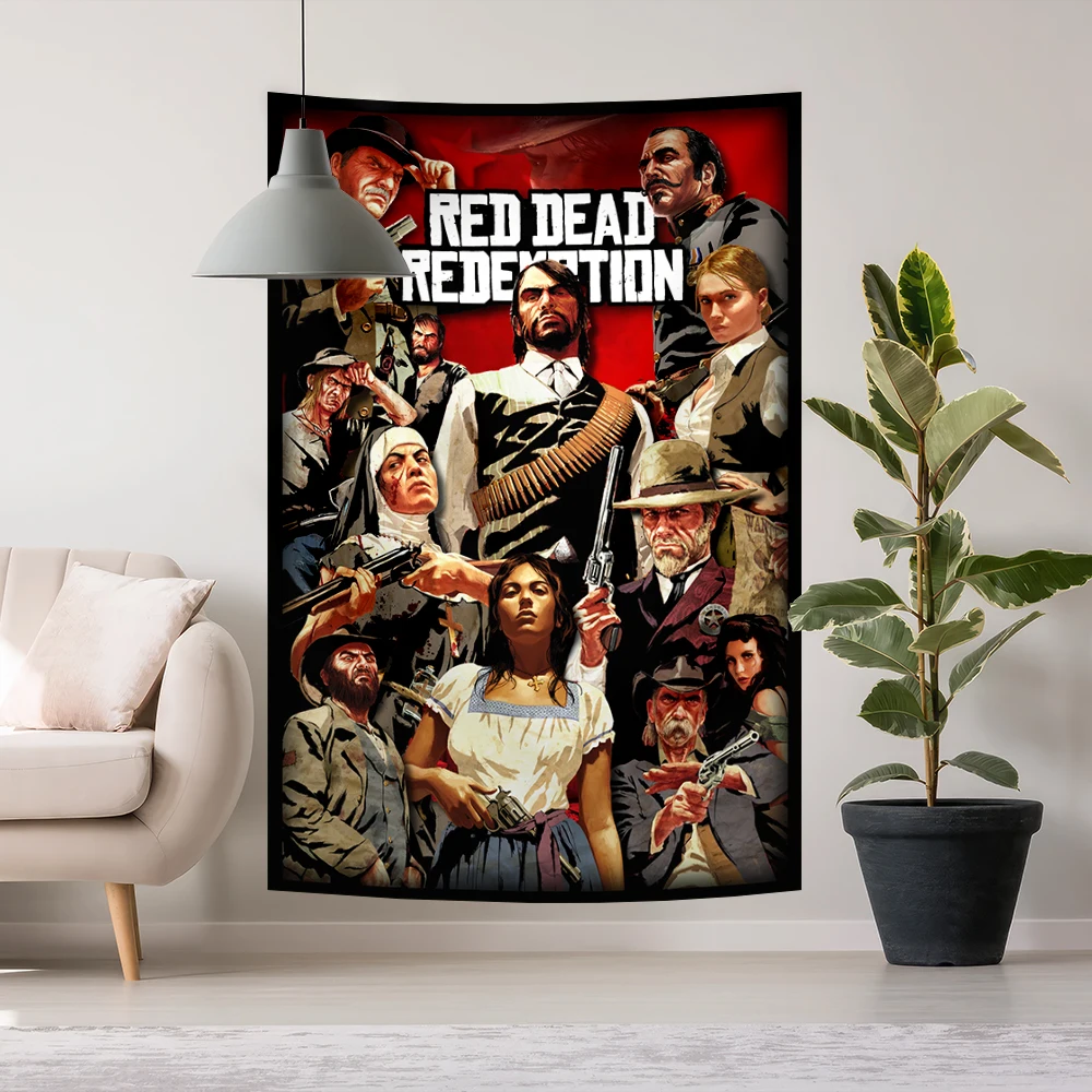 Red Dead Redemption Classic Retro Game Cowboy Character Tapestry Poster Prints Wall Art Background Cloth Living Room Home Decor