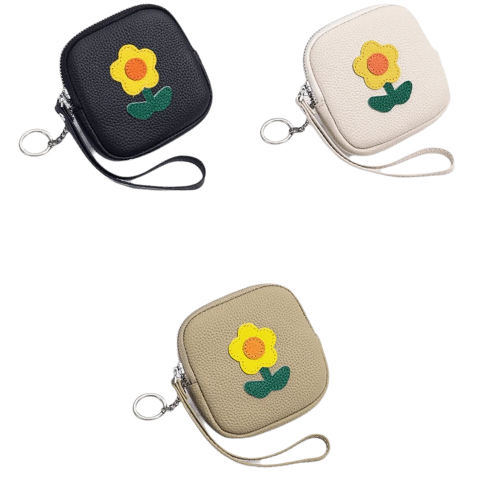 Multifunctional Small Flower Wallet Lovely Leather Mini Lipstick Bag Zipper with Keychain Earphone Storage Bag For Mom
