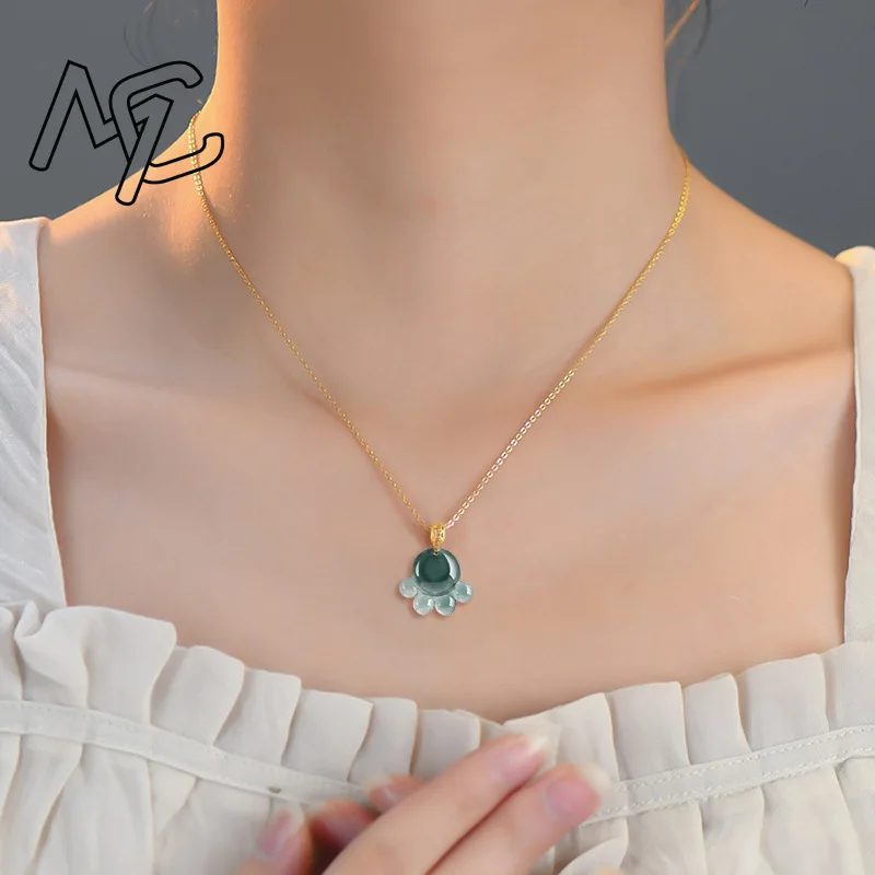 Natural Real Emerald Blue Water Jade Cat's Paw Pendant Necklace Carved Jadeite Jewelry Fashion Amulet Gifts Certificate Women view 4