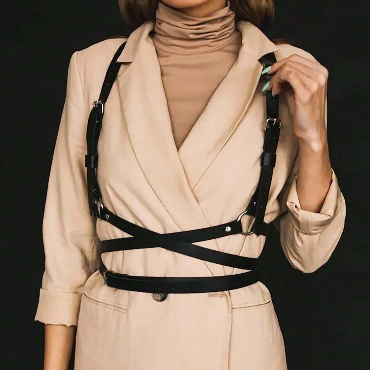 

Регулируемый кожаный корсет-боди из ПУ кожи в стиле ретро для женщин, готический аксессуар для одежды и декора