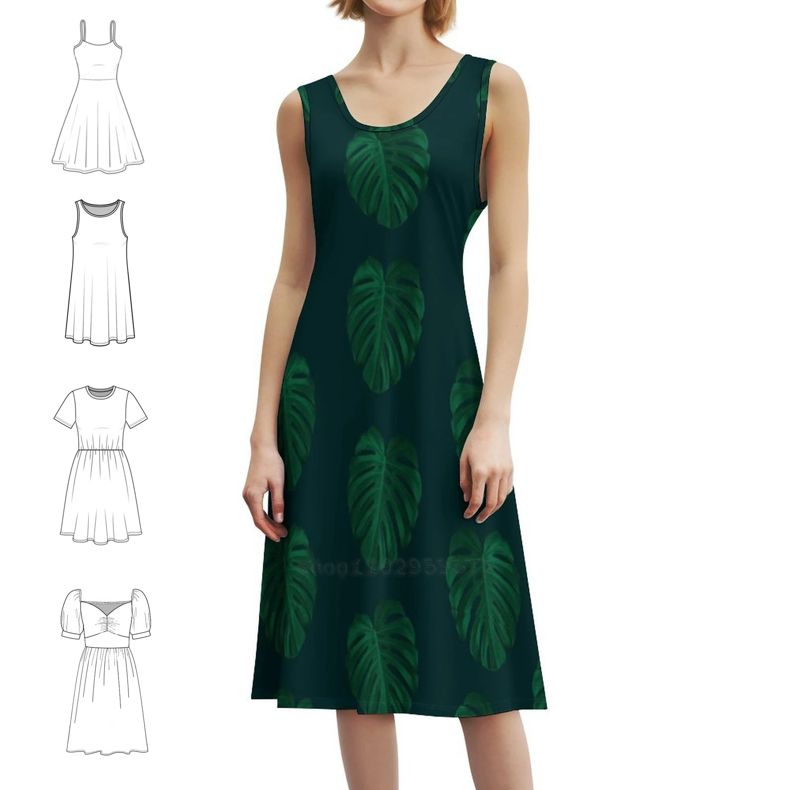 

Copie De Monstera Deliciosa Leaves Korean Style Casual Dress For Women Simple Daily Office Lady Dresses Monstera Deliciosa