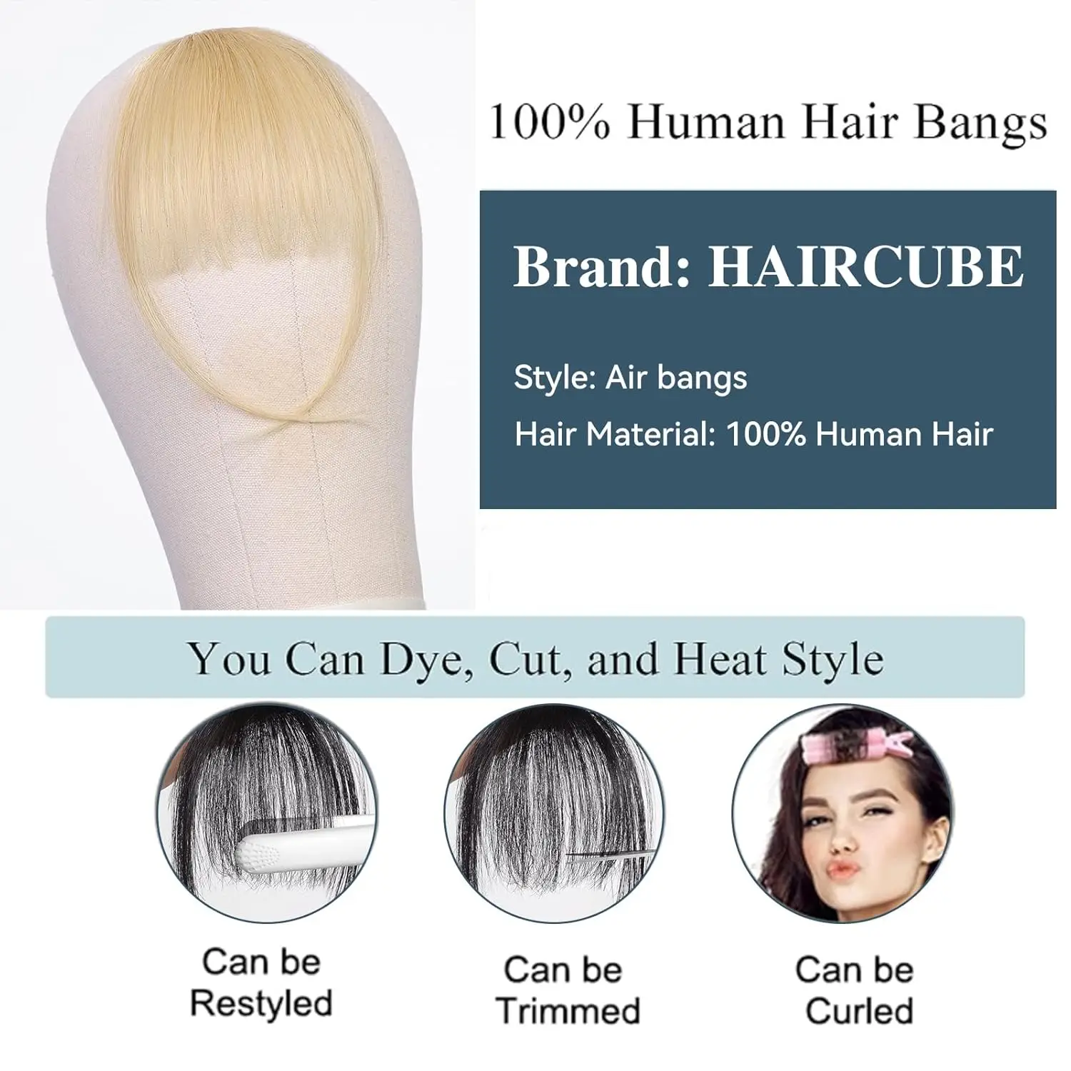 100% Human Hair Bangs Clips in Natural Air Fringe Bangs Hairpiece for Women Platinum Blonde Remy Human Hair Bangs Hair Extension