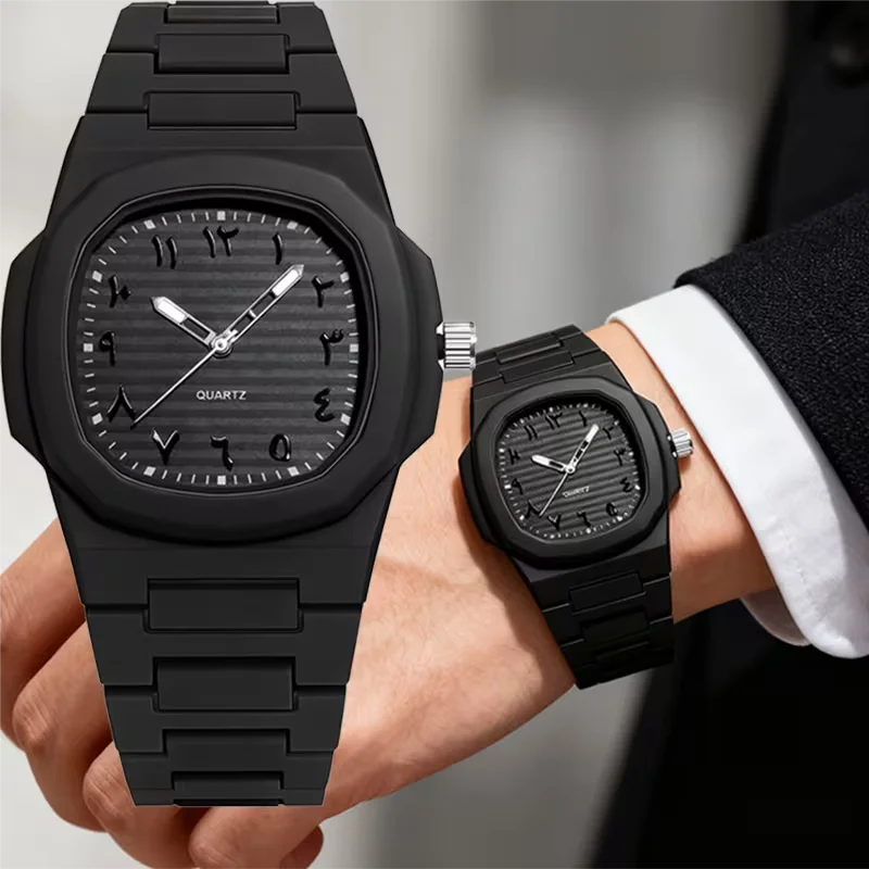 Fashion Square Men Quartz Watch Casual Black Plastic Strap Analog Wristwatches Clock Gift Relogio Masculino (Without Box)