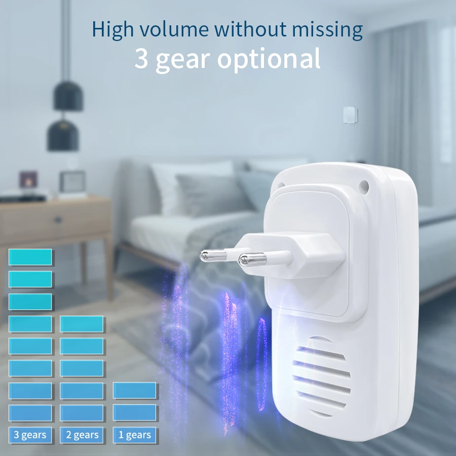 Campanello senza fili esterno EU US Plug 23A 12V batteria impermeabile Smart Home segnale penetrante a parete campanello cinetico campanello