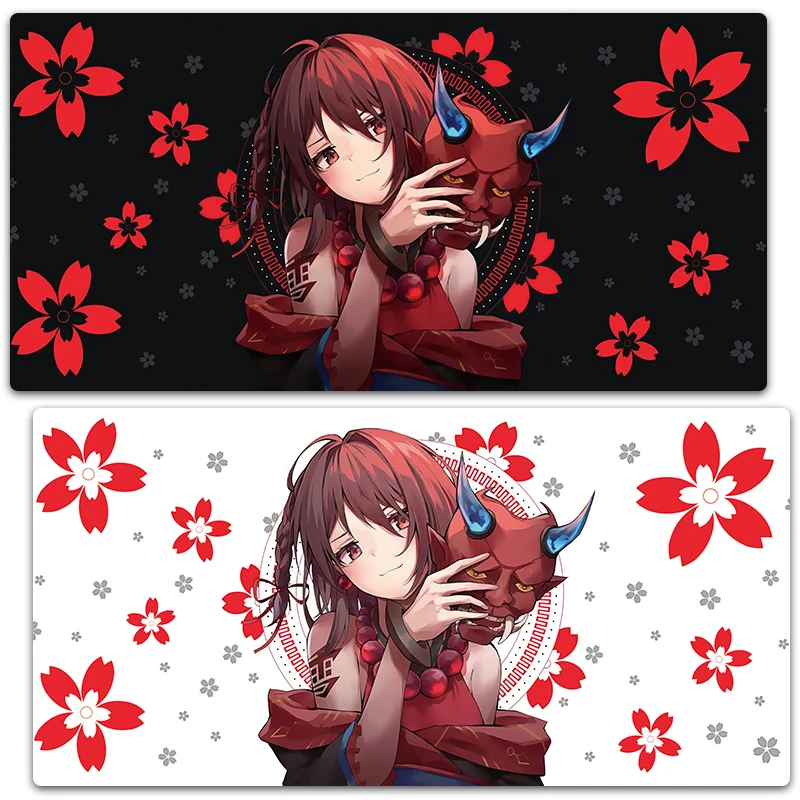 

Oni Mask And Samurai Girls Japanese Sakuru XXL Large Game Mousepad Keyboard Pad Gaming Black and White Mouse Pad
