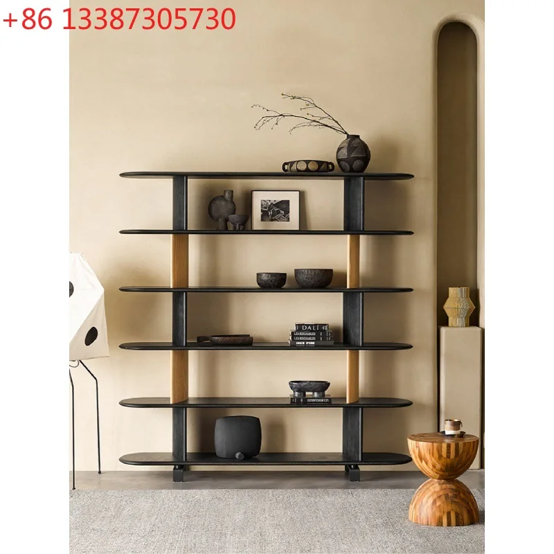 

Минималистичный книжный шкаф из цельного дерева, многослойный напольный шкаф для бытовой гостиной