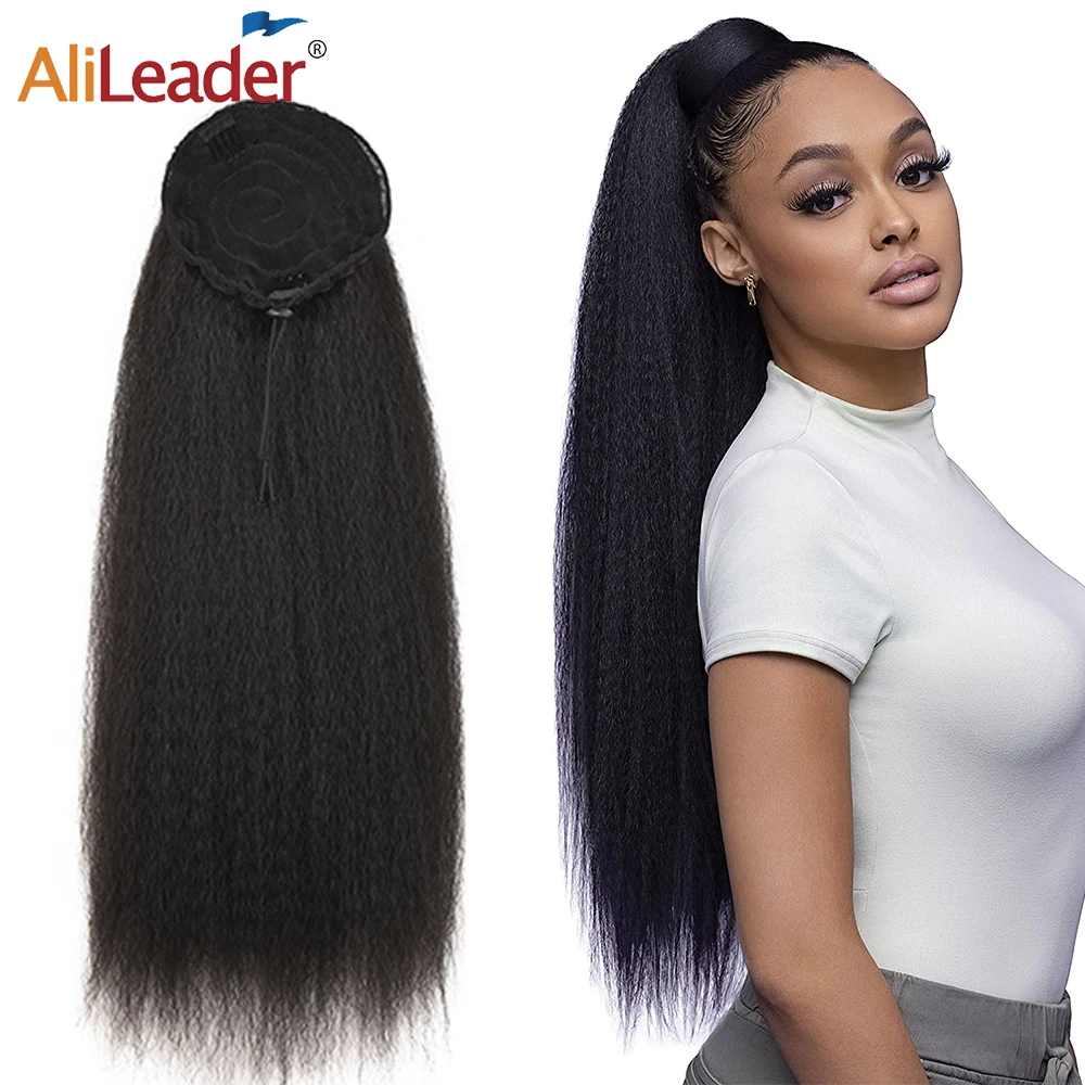 AliLeader Synthetic Long Afro Puff Ponytail Hair Kinky Straight Drawstring Ponytails With Clip Elastic Band