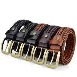 Sangles tressées en cuir véritable de vache pour hommes, sangles tissées à la main, environnement de luxe, designer masculin, ceinture en jean