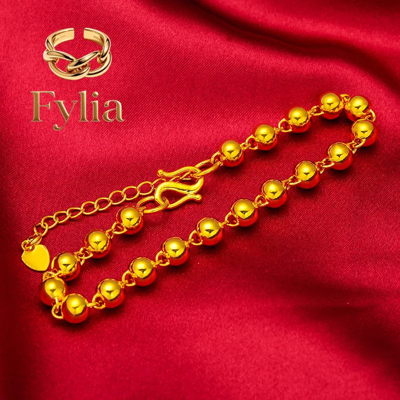 Fylia Jewelry   Solid Round Bead Bracelet for Unisex, 24K Gold, AU999 | Rotating solar terms beads, educational & stylish for cu