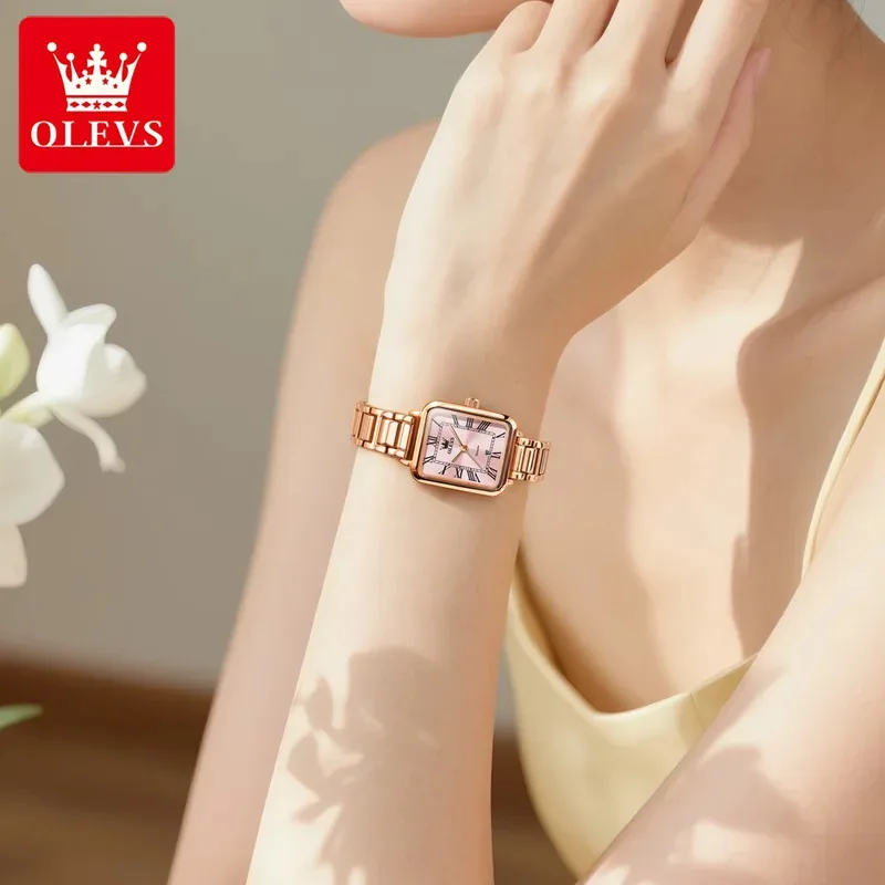 OLEVS женские наручные часы элегантные квадратные ретро женские часы с автоматической датой водостойкий стальной ремешок розового золота кварцевые часы 5641
