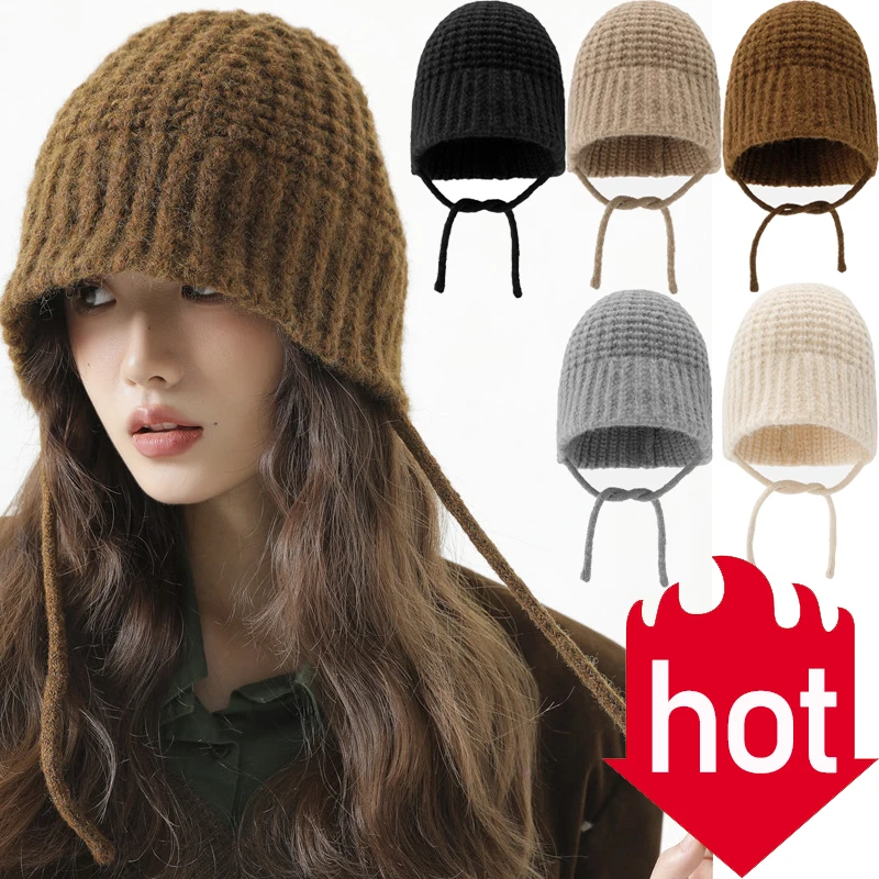 Fashion Wandering Pullover Bonnet Autumn Woolen Knitted Hat Warm Ear Protection Cap Women's Retro Britain Street Artist Beret