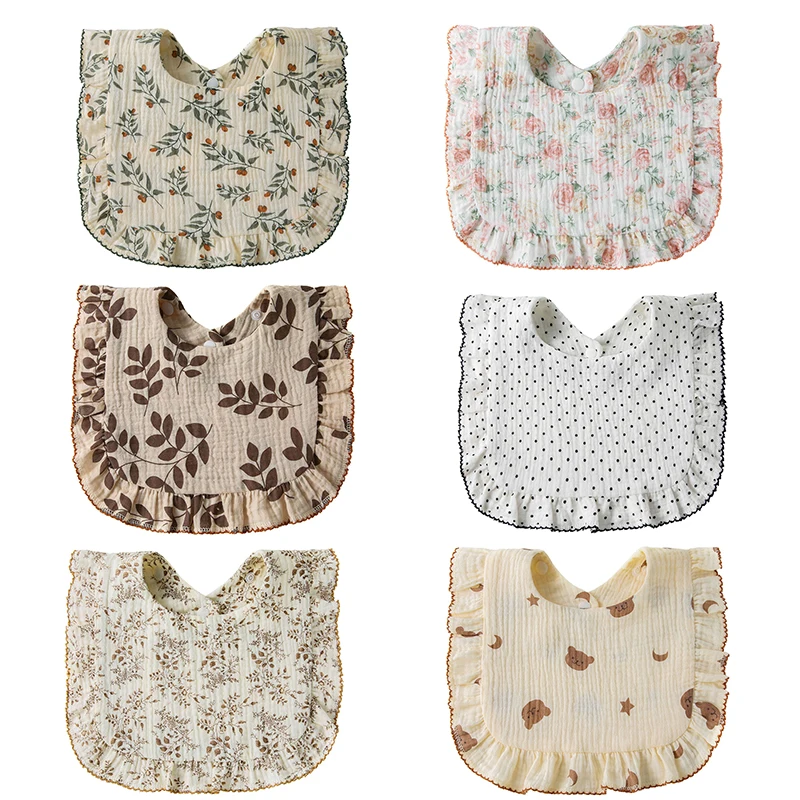 

U-Shaped Baby Saliva Bib Muslin Polka Dot Printed Bibs for Girls Cotton Lace Burp Cloth Infant Feeding Care Accessories