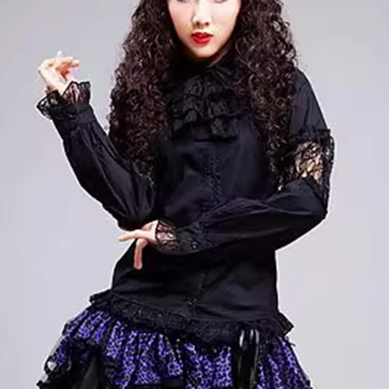 2023 Sweet cute Lolita camicia a maniche lunghe con papillon camicia in pizzo bianco nero con donna