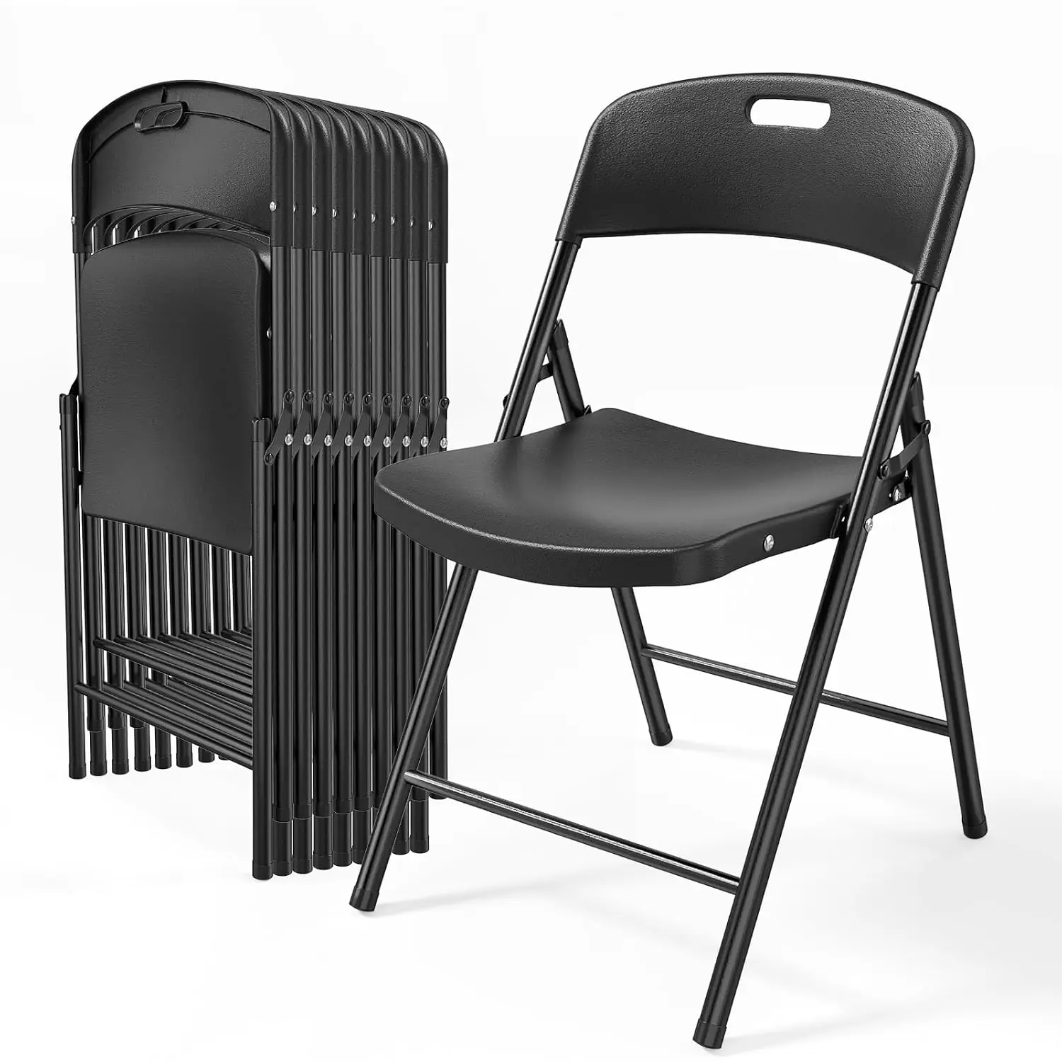 Black Plastic Folding Chair 10-Pack, Portable Seat with Steel Frame for Indoor & Outdoor Event Party Wedding Office, Customized