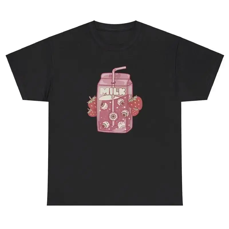 Strawberry Milk Y2K T Shirt Funny Silly Gen Z Weird Drink Lover Cursed Humor Tee