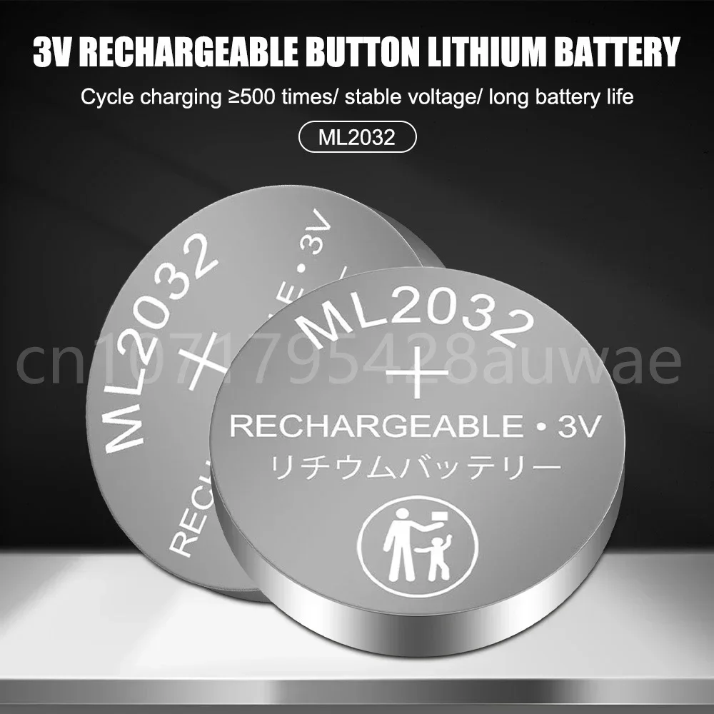 ML2032 3V Li-ion Rechargeable Battery for Computer Motherboard Remote Control Electric Watch Flashlight Replace Cell + Charger