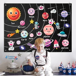 35Pcs Pink Outer Space Felt Story Board Solar System Universe For Interactive Play Kits Astronaut Planets Wall Hanging Gifts