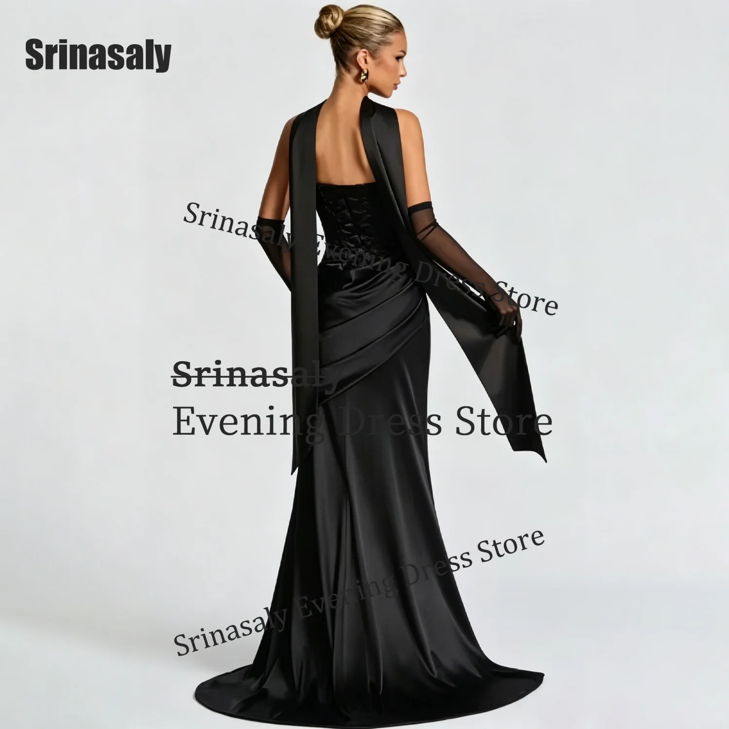 

Simple Sleeveless Prom Dresses High Quality Draped Pleat Boat Neck Mermaid Evening Party Dress Sexy Arabric de soirée Customized
