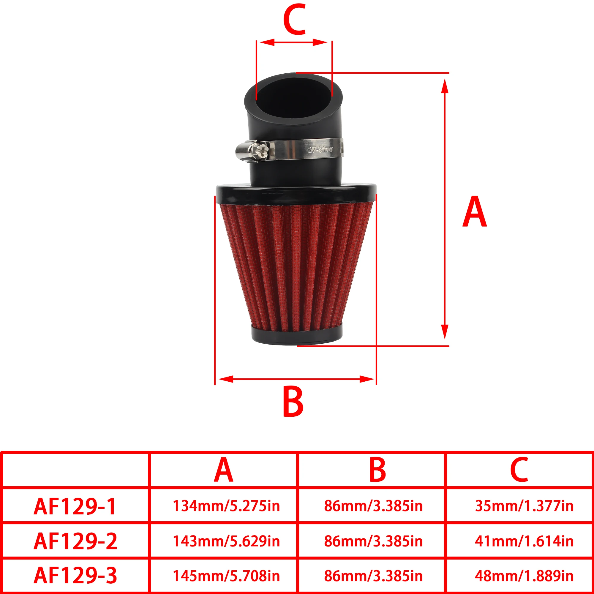 35mm 42mm 48mm Motorcycle Air Filter Cleaner Clamp-on 45 Degree Bend Air Intake Filters for 50cc 110cc 125cc 150cc Accessories