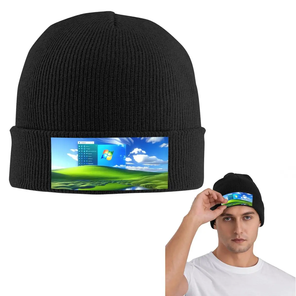 Frutiger Aero Windows XP Background Warm Knitted Cap Winter Knit Bonnet Hat Skullies Beanies Hip Hop Caps for Unisex