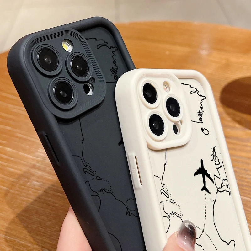 Flugzeugrouten-Muster TPU Handyhülle für iPhone 17e 18 17 Pro Max 16e 16 15 14 13 Pro Max Stoßfeste Weiche Silikon-Rückabdeckung – Detail 4