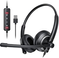 AWATRUE EH05 Wired USB Headset with Noise Cancelling Microphone Lightweight In-Line Control Enhanced Sound for PC Laptop