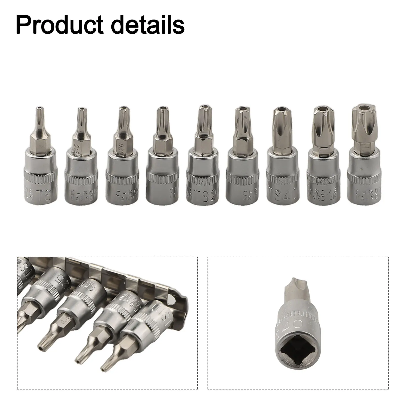 9pcs 5 Point Star Torx Screwdriver Bit Set 1/4 Inch Drive Pentalobe TS10 TS15 TS20 TS25 TS27 TS30 TS40 TS45 TS50