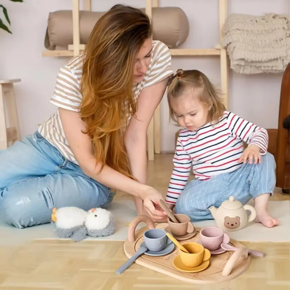 Simulation Silicone service à thé de l'après-midi petit ours Montessori semblant jouer ensemble de cuisine début éducatif interactif service à thé jouer