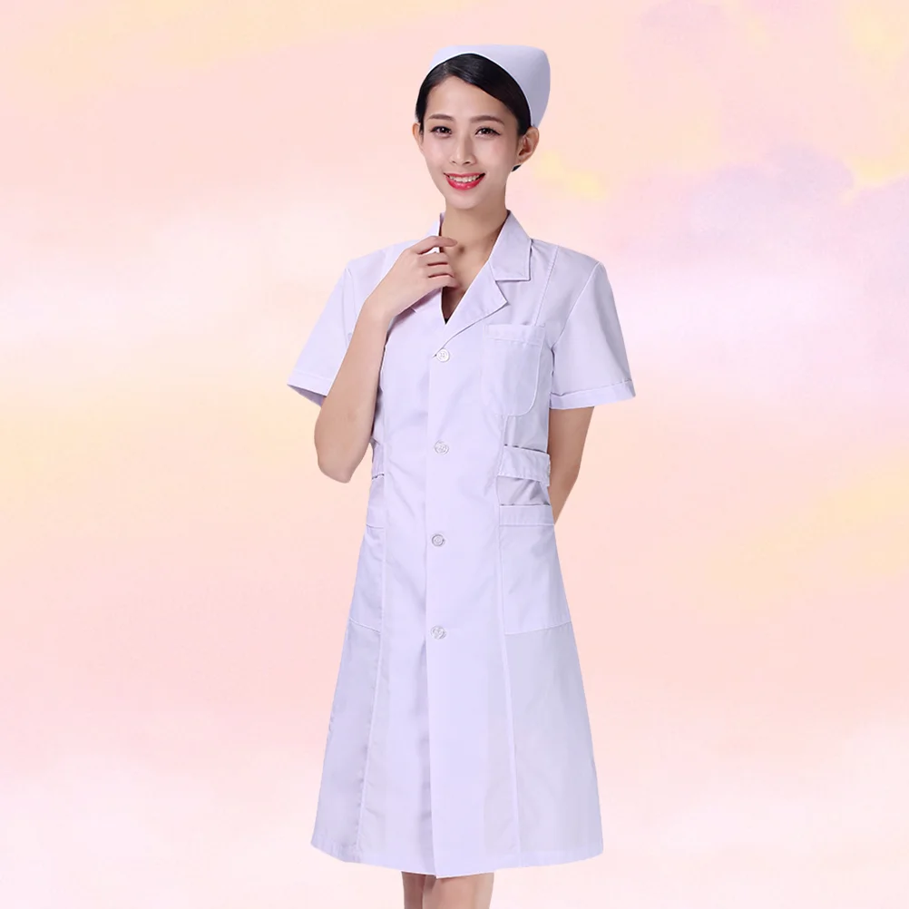 

White Coat Outfits Uniform Beautician Pharmacy Nursing Hospital Apparel Short Sleeve