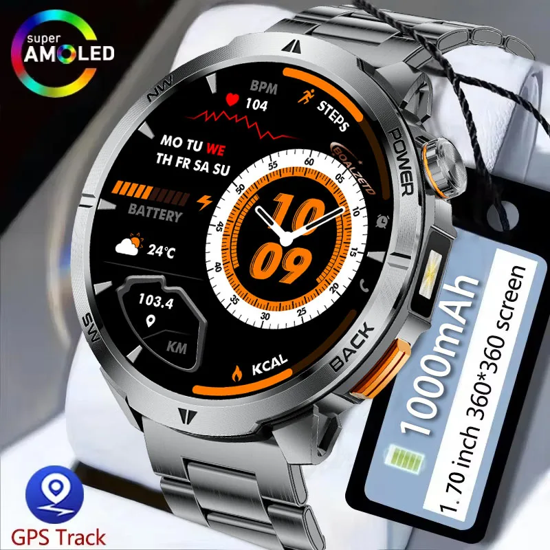 2026 New 1000 mAh SmartWatch 1.7 inch HD AMOLED Screen IP68 Waterproof Fitness tracking BT Call GPS Sport Men Smartwatch For Men