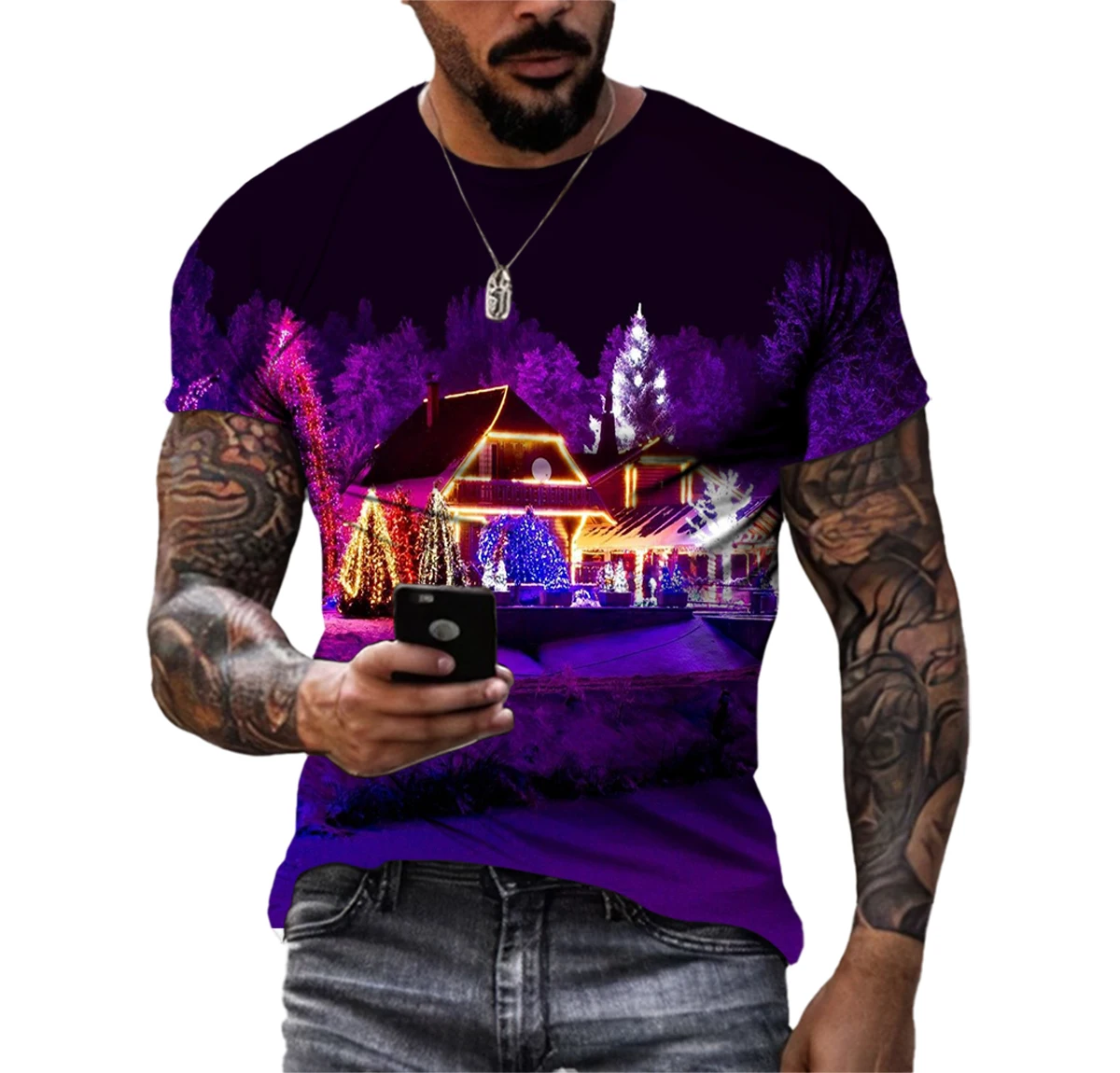 New Popular Christmas Eve Party Santa Claus 3D Printing Personalized Men's T-shirt Hip-hop Festive Atmosphere Short-sleeved Top