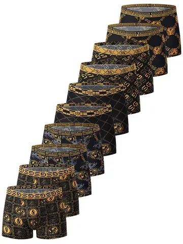 5 /10 Pack Men's Black Gold Printed Boxer Underwear Comfortable And Versatile Plus Size Sexy Young Men's Leisure Sports Beach sh