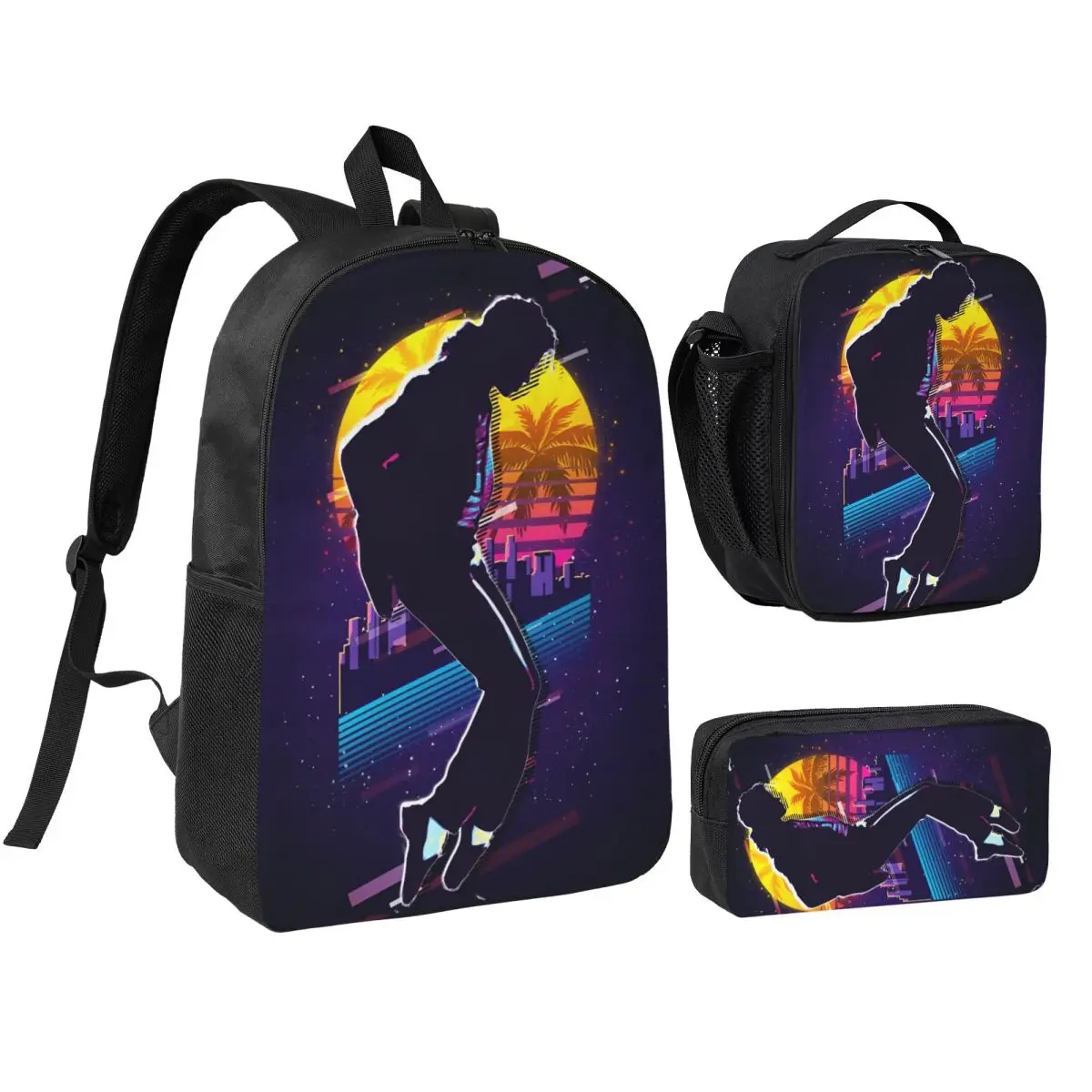 

MJ 3pecs/set Backpack for Student Laptop Computer Shoulder Bag Lunch bag Pencil Case