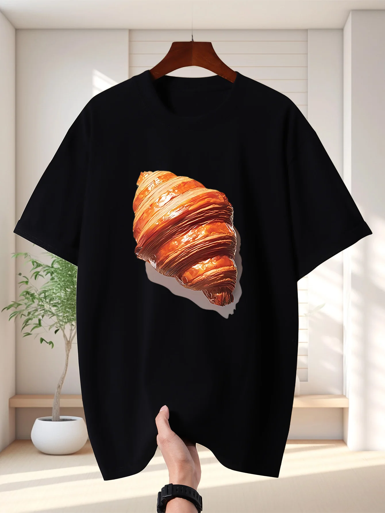 Croissant Print Men Short Sleeve Tshirt French Breakfast Pastry O Neck Tee Gourmet Food Fan Casual Male Street Fashion Tops