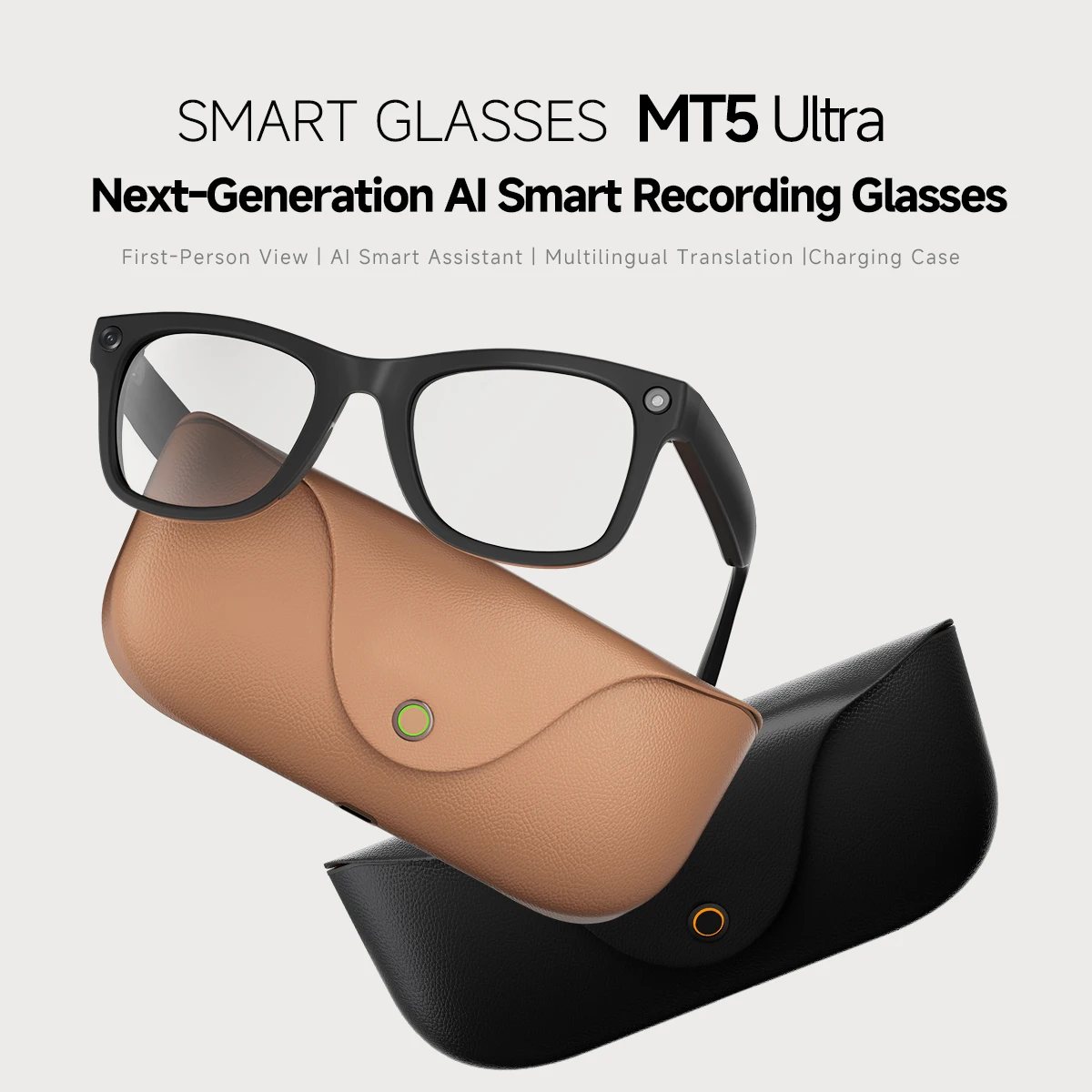 

Умные AI-очки с HD-камерой 8 МП, защитой от тряски при видеозаписи, функцией звонков по Bluetooth и зарядным чехлом, интеллектуальный перевод, MT5 Ultra Glasses