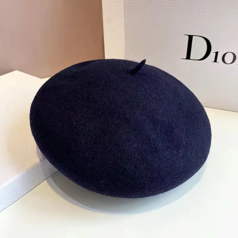 Zimowy Jesienny Wełniany Beret Damski Gruby Ciepły Tekstura 3D Retro Artysta Wyszczuplający Twarz Codzienny Modny Czapka Beanie dla Kobiet na Zewnątrz