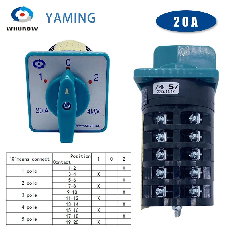 مفتاح تبديل مجموعة الكاميرا الدوارة ثلاثة أوضاع 20A 4kw أربعة/خمسة أقطاب مستويات محدد الاتصال الفضي HZ5-20/4