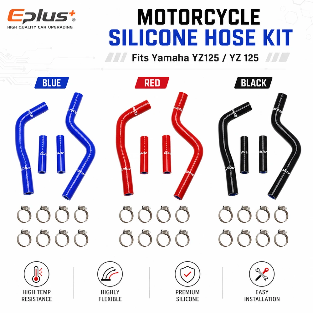 Silikon-Kühlmittelschlauch-Set für Yamaha YZ125 YZ 125 2002-2022 4-lagige Kühlerschläuche Rot/Blau/Schwarz