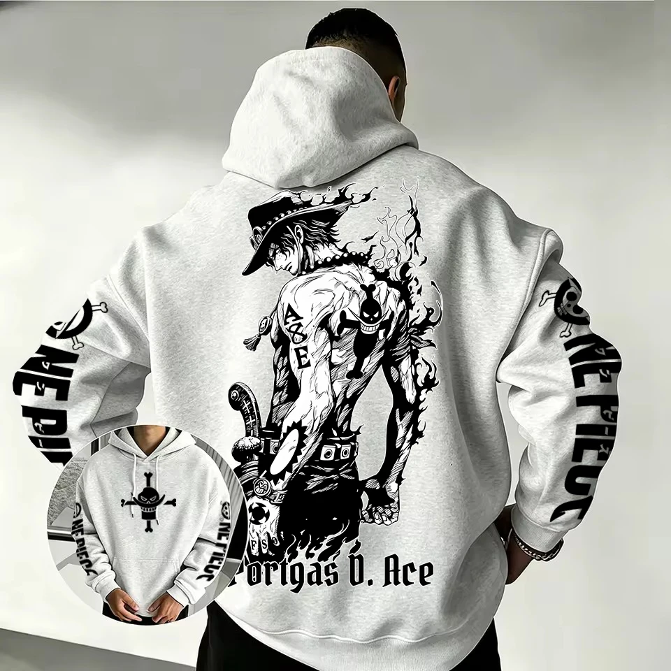 One PiecePortgas D Ace Flame Skull Hoodie 2026 New Japanese Anime Fashion Y2K Casual Sportswear Men's Couple Hooded Sweatshirt
