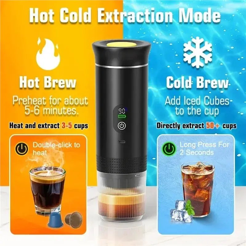 A76G-Digital Display Capsule Coffee Maker Portable Espresso Coffee Machine For Car& Home Camping Use