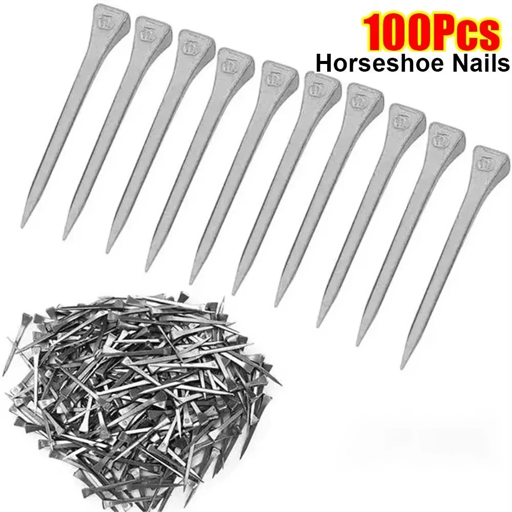 100 Uds. Clavos de herradura duraderos E5/E6, reparación de arnés de acero, clavos para zapatos de caballo, clavos para pezuñas, equipo para caballos, suministros para montar