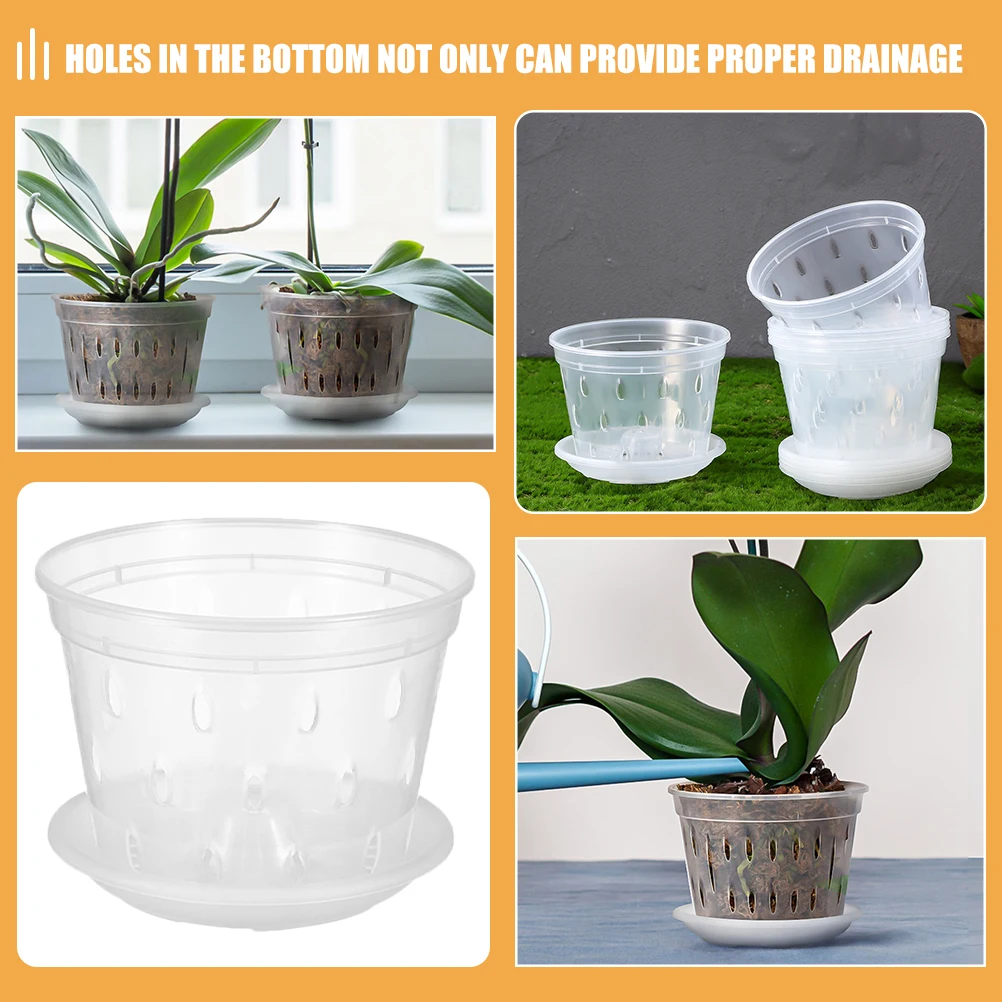 

5 Pcs Breathable Orchid Pots With Holes Clear Flower Planter Set Plastic Garden Pots