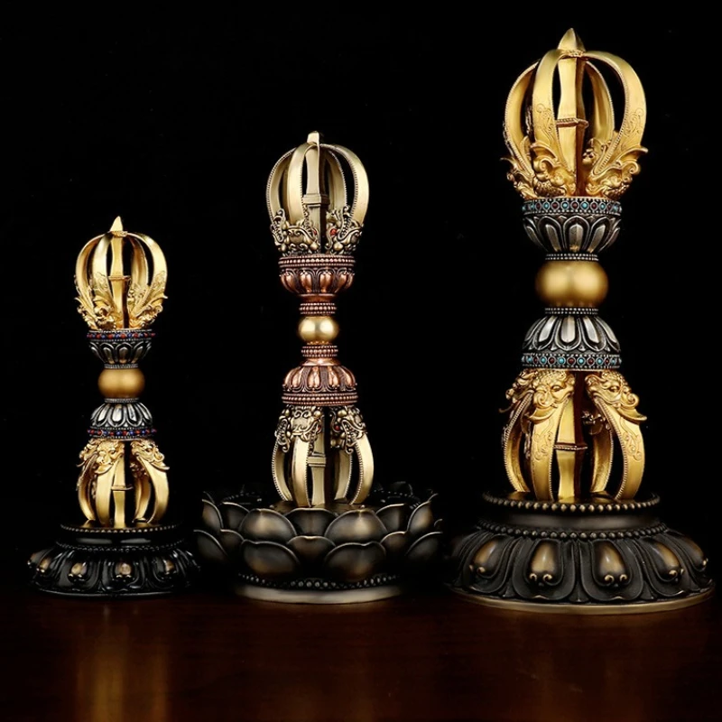 Nepal Brass Vajra Sculpture Tibetan Feng Shui Office Decor Hand-Carved Dorje Artifact for Wealth Attraction Home Protection