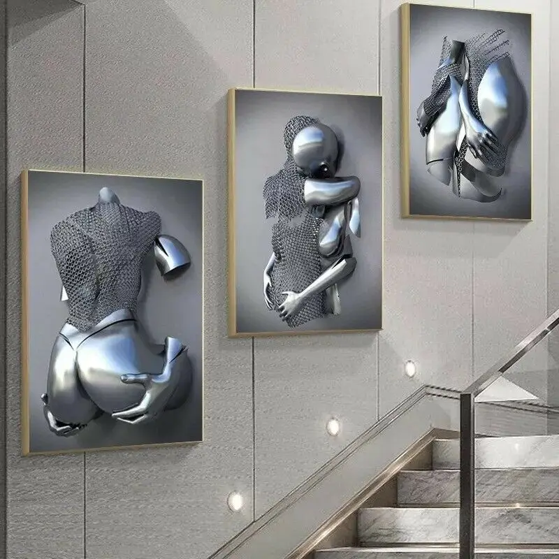 

Metal Figure Couple Statue Art Canvas Painting Abstract Wall Art Posters and Prints for Bedroom Living Room Home Decor Pictures