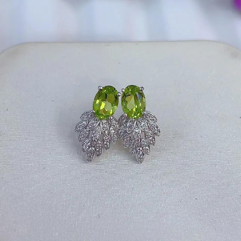 ZECAA Peridot Jewelry Earrings Best Seller Earrings With Natural Peridot Gemstone 5*7mm Earrings For Woman Peridot Earrings