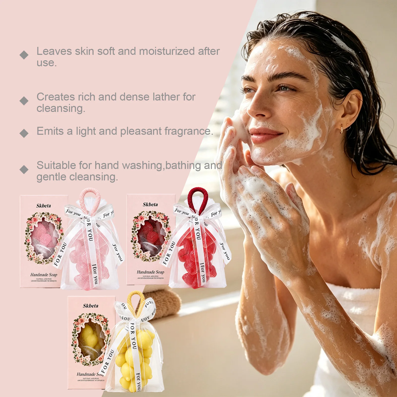 Fruit Shaped Handmade Soap Strawberry Lemon Form Decorative Scented Daily Body Wash Shower Gift Gentle Skin Cleansing Bath Bar