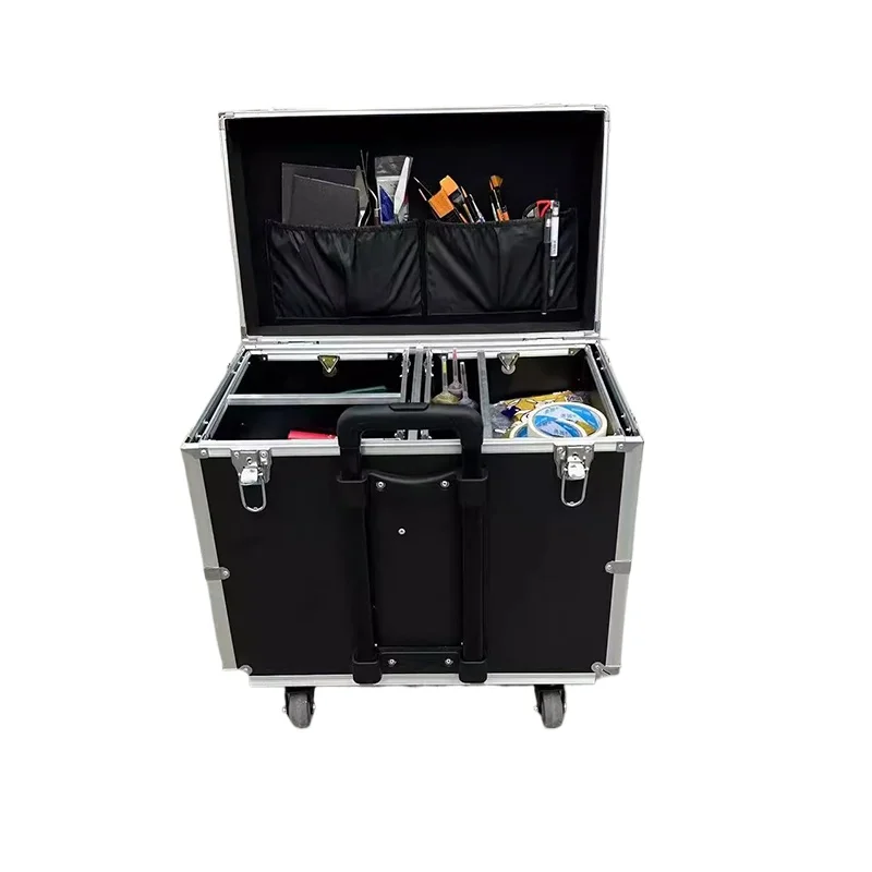 Kotak Peralatan Lipat Kotak Alat Batang Tarik Genggam dengan Roda Kotak Keras Kotak Peralatan Aloi Aluminium Kotak Peralatan Multilapis Multifungsi