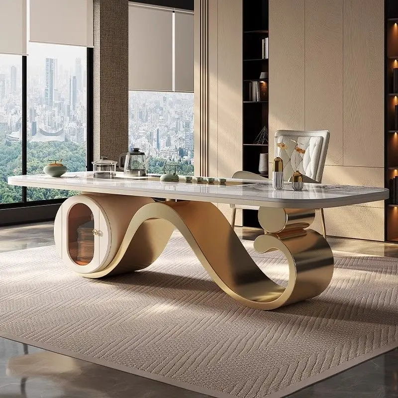 

Light luxury rock slab tea table and chair combination modern minimalist designer creative high-end villa office kung fu tea tab