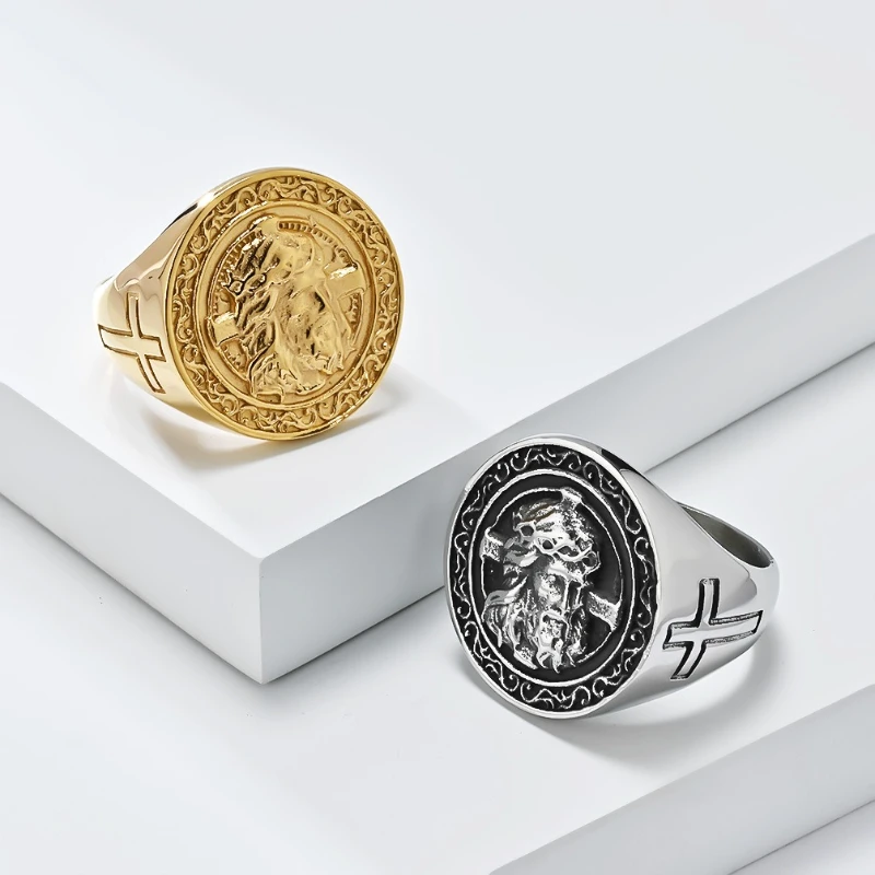 الصليب رئيس خواتم الفولاذ المقاوم للصدأ الرجال الفن الرجعية شخصية حلقة سحر المجوهرات